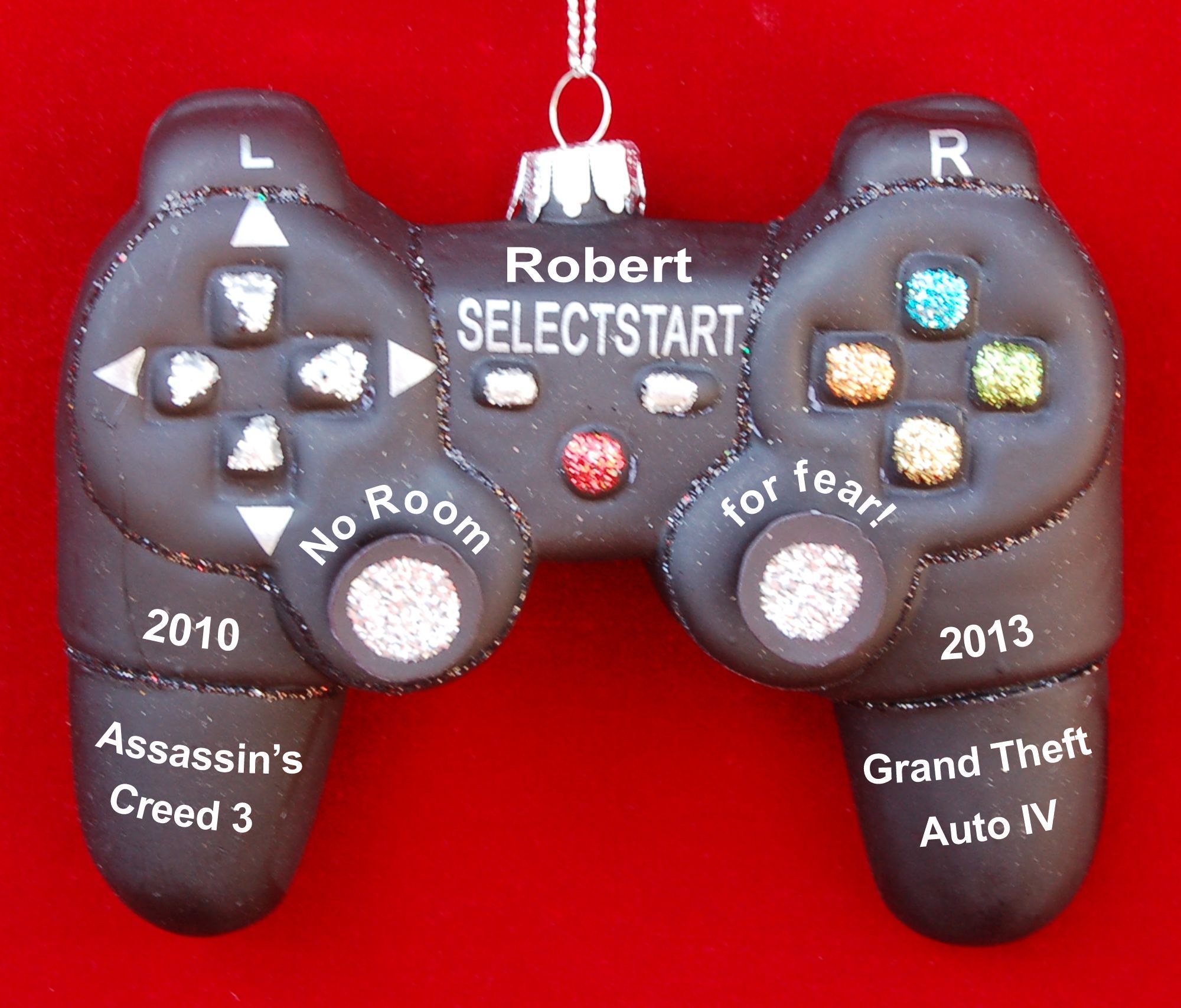 Black Video Game Controller PlayStation Personalized Christmas Ornament Personalized FREE at PersonalizedOrnamentsMarket.com by Russell Rhodes