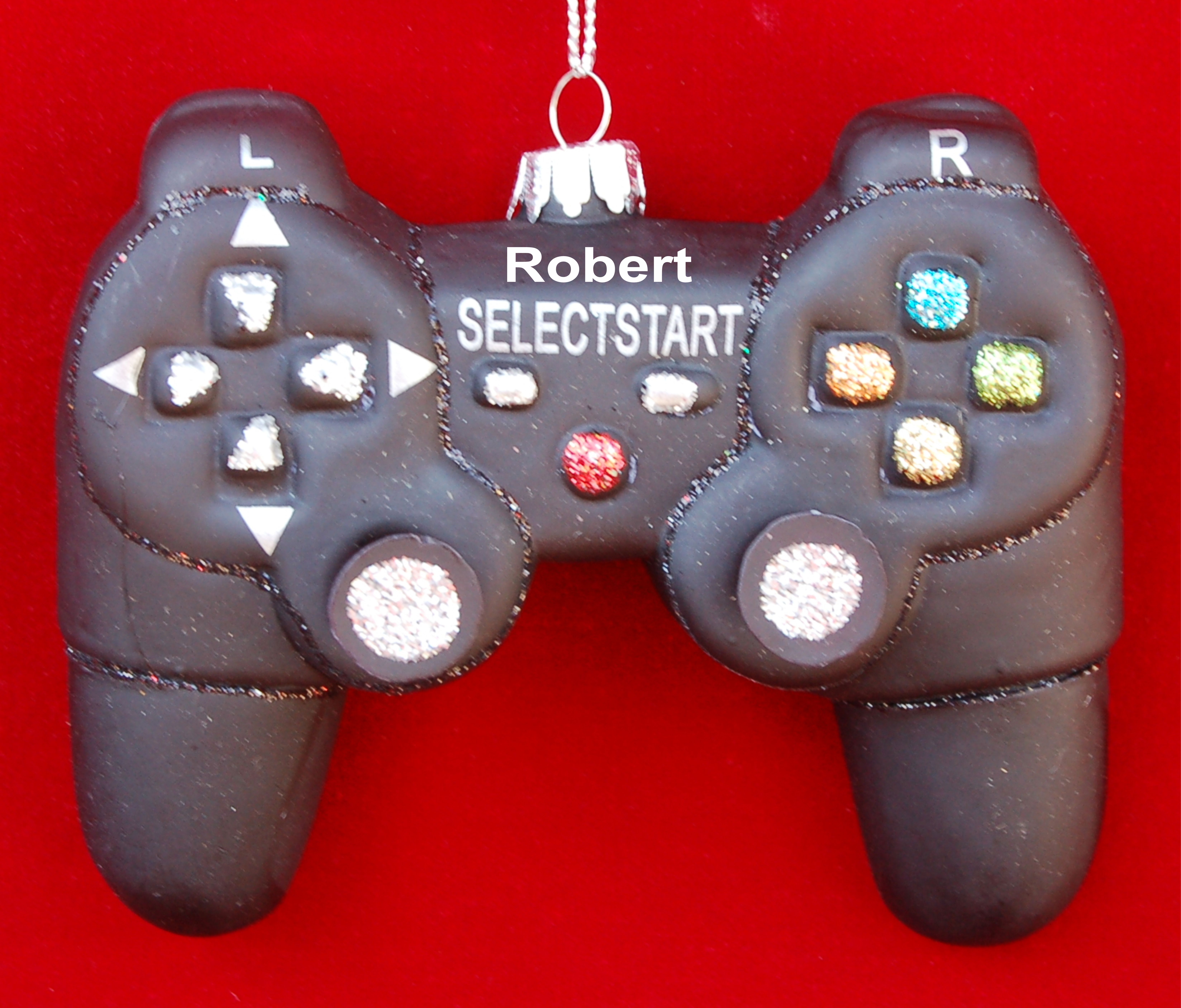 Black Video Game Controller PlayStation Personalized Christmas Ornament Personalized FREE at PersonalizedOrnamentsMarket.com by Russell Rhodes