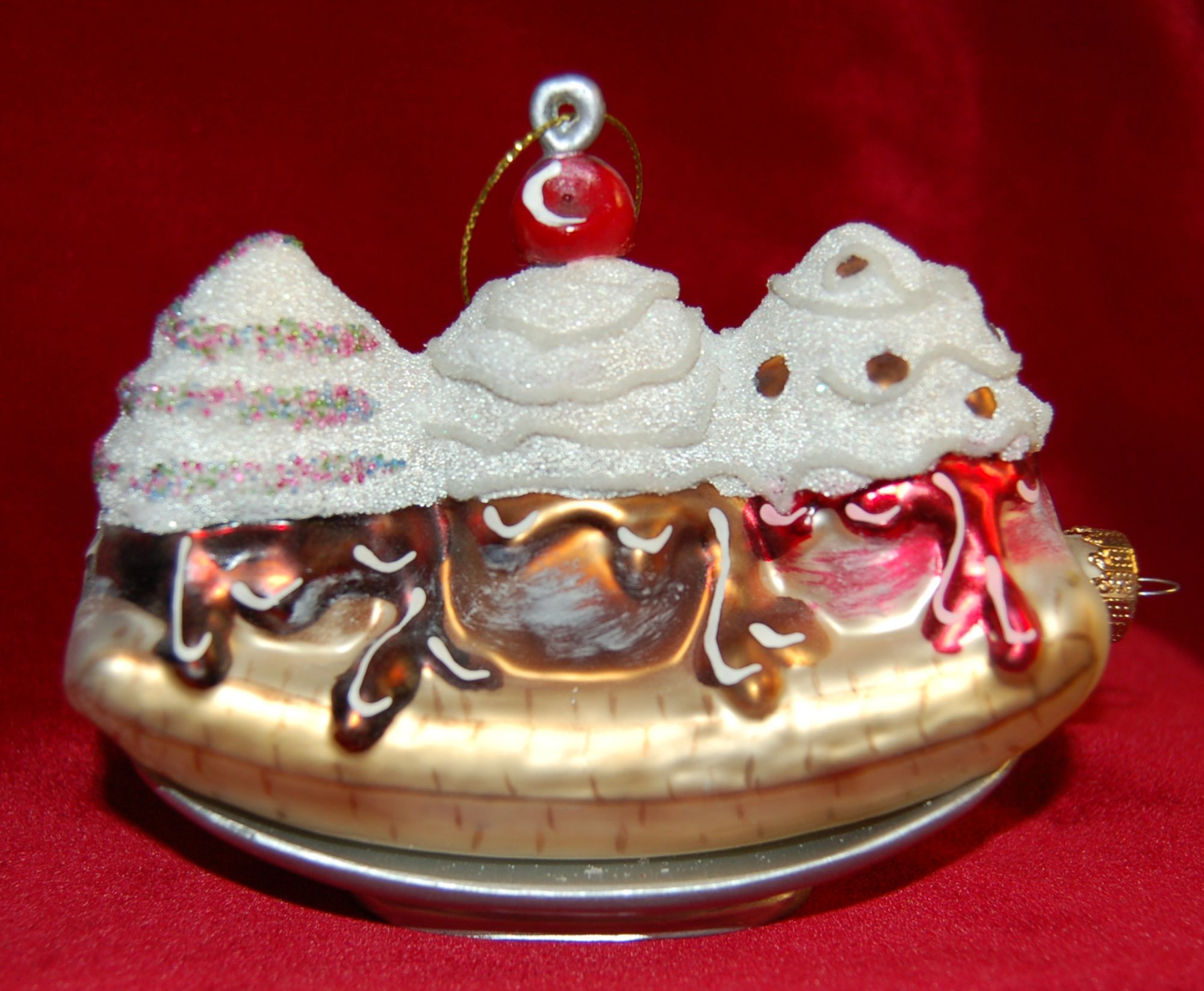 Richly Deserved Delicious Banana Split Christmas Ornament Personalized FREE at PersonalizedOrnamentsMarket.com by Russell Rhodes