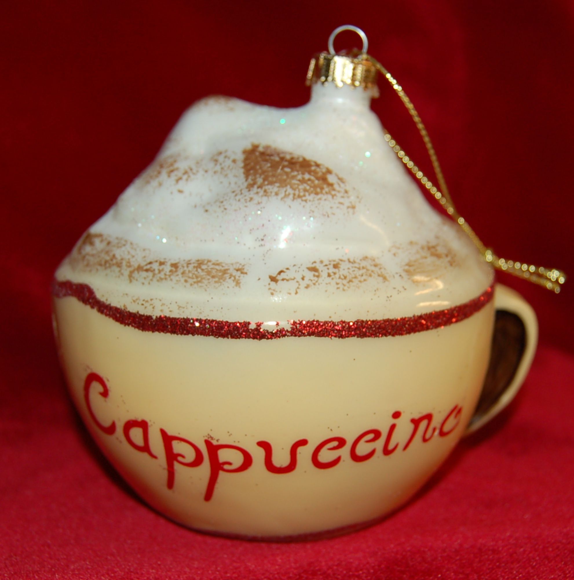 Cup of Cappuccino Christmas Ornament Personalized FREE at PersonalizedOrnamentsMarket.com by Russell Rhodes