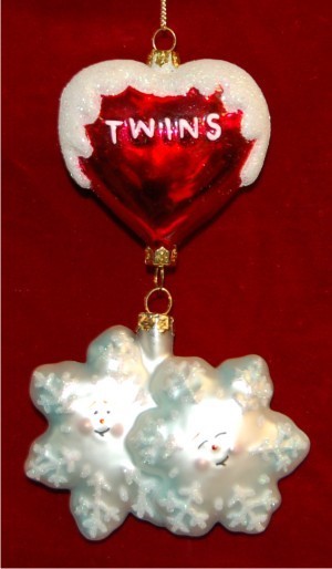 Winter Snowflakes Twins Christmas Ornament Personalized FREE at PersonalizedOrnamentsMarket.com by Russell Rhodes