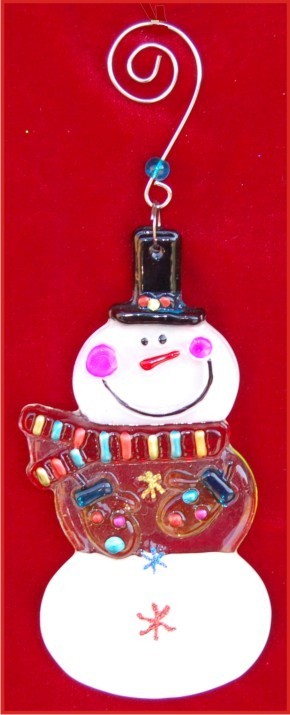 Snowman Top Hat Fused Glass Personalized FREE at PersonalizedOrnamentsMarket.com by Russell Rhodes