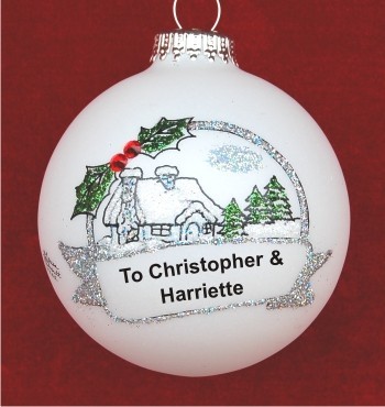 Christmas Cottage Gift for Couple Christmas Ornament Personalized FREE at PersonalizedOrnamentsMarket.com by Russell Rhodes