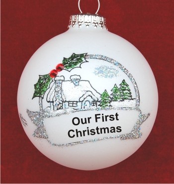 Cozy Christmas Cottage Our First Christmas Together Christmas Ornament Personalized FREE at PersonalizedOrnamentsMarket.com by Russell Rhodes