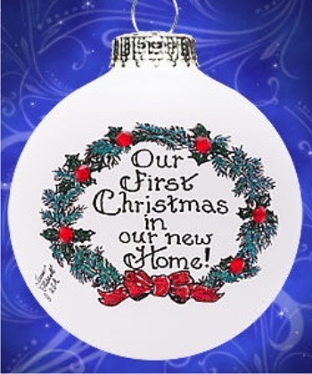 Welcome Wreath Our New Home Christmas Ornament Personalized FREE at PersonalizedOrnamentsMarket.com by Russell Rhodes