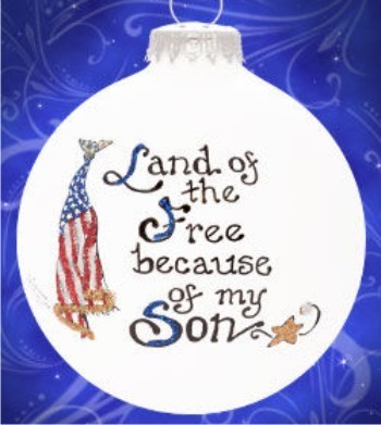 Free & Brave - My Son Glass Christmas Ornament Personalized FREE at PersonalizedOrnamentsMarket.com by Russell Rhodes