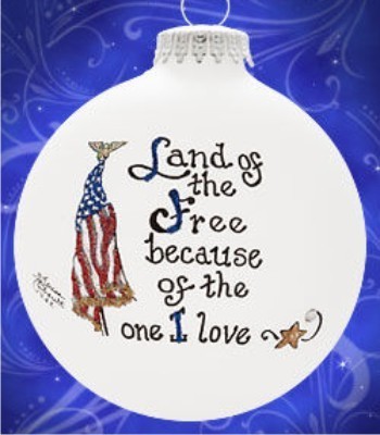 Land of Free Home of Brave Glass Christmas Ornament Personalized FREE at PersonalizedOrnamentsMarket.com by Russell Rhodes