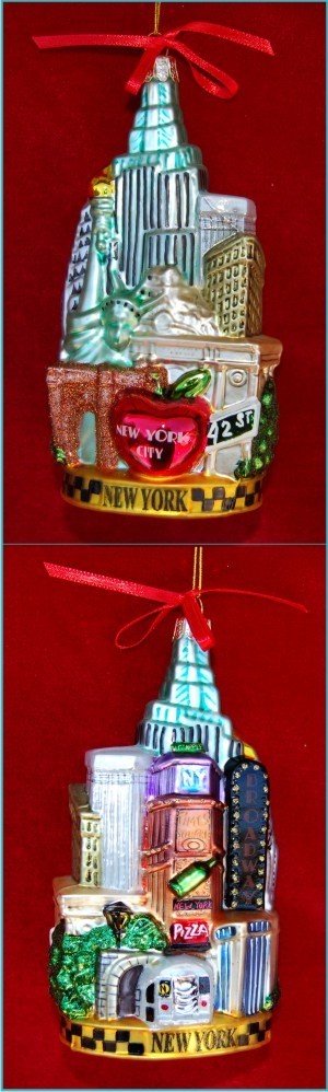 The Big Apple New York Cityscape Christmas Ornament Personalized FREE at PersonalizedOrnamentsMarket.com by Russell Rhodes