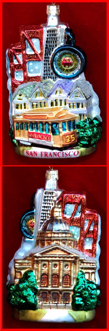 Sunny San Francisco Glass Christmas Ornament Personalized FREE at PersonalizedOrnamentsMarket.com by Russell Rhodes