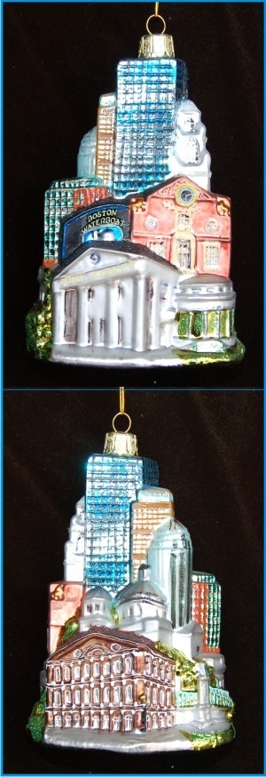 Cityscape: Boston Glass Christmas Ornament Personalized FREE at PersonalizedOrnamentsMarket.com by Russell Rhodes