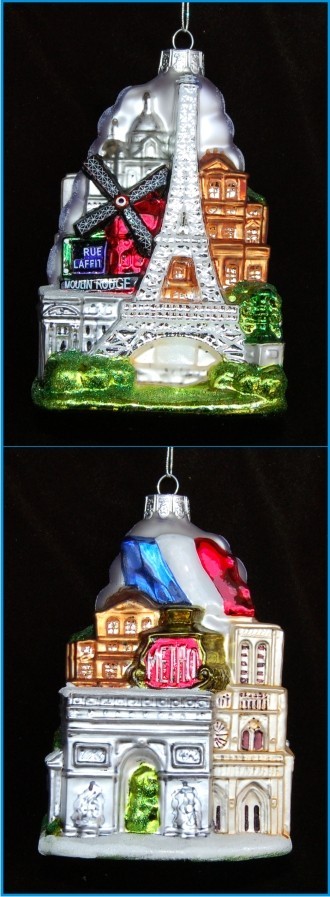 Cityscape: Paris Glass Christmas Ornament Personalized FREE at PersonalizedOrnamentsMarket.com by Russell Rhodes