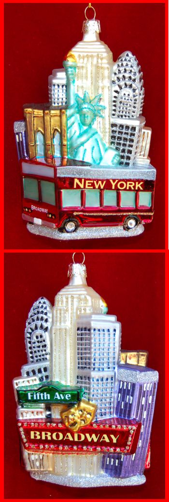 New York Touring the Sights Christmas Ornament Personalized FREE at PersonalizedOrnamentsMarket.com by Russell Rhodes