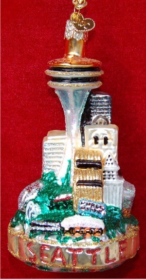 Seattle Skyline Christmas Ornament Personalized FREE at PersonalizedOrnamentsMarket.com by Russell Rhodes