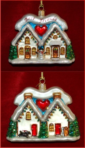 Friendship Our House to Yours Glass Christmas Ornament Personalized FREE at PersonalizedOrnamentsMarket.com by Russell Rhodes