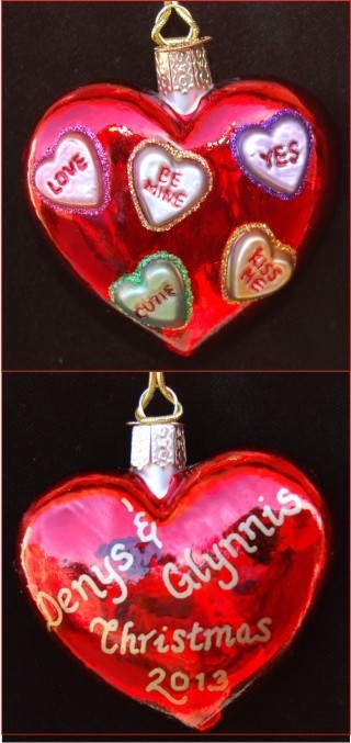 Be Mine!  Romantic Heart Glass Christmas Ornament Personalized FREE at PersonalizedOrnamentsMarket.com by Russell Rhodes