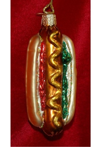 Hot Dog Glass Christmas Ornament Personalized FREE at PersonalizedOrnamentsMarket.com by Russell Rhodes