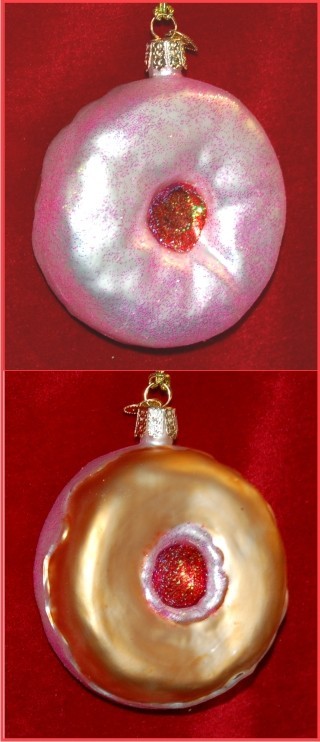 Pink Frosted Donut Glass Christmas Ornament Personalized FREE at PersonalizedOrnamentsMarket.com by Russell Rhodes