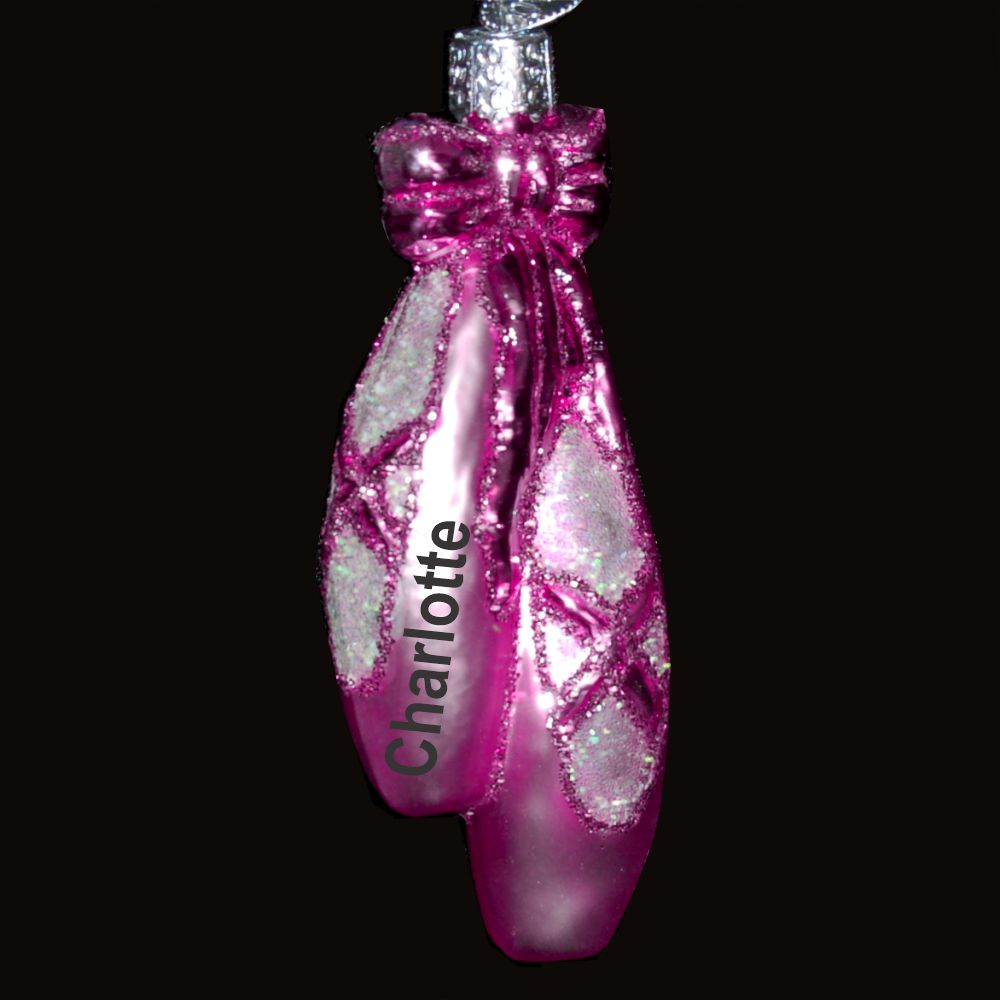 Ballet Toe Shoes Glass Christmas Ornament Personalized FREE at PersonalizedOrnamentsMarket.com by Russell Rhodes