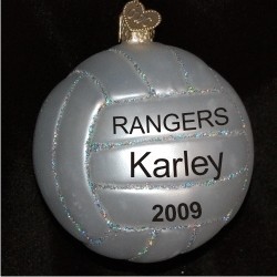 Volleyball Glass Christmas Ornament Personalized FREE at PersonalizedOrnamentsMarket.com by Russell Rhodes