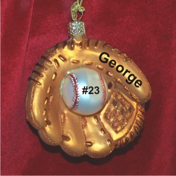 Baseball Glove Ornament Glass Christmas Ornament Personalized FREE at PersonalizedOrnamentsMarket.com by Russell Rhodes