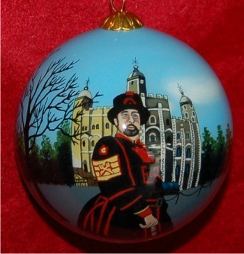 The Tower of London with Beefeater Christmas Ornament Personalized FREE at PersonalizedOrnamentsMarket.com by Russell Rhodes