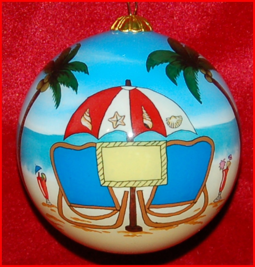 Beach Paradise Christmas Ornament Personalized FREE at PersonalizedOrnamentsMarket.com by Russell Rhodes