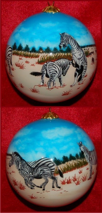 Natural Beauty: Zebras in the Wild Christmas Ornament Personalized FREE at PersonalizedOrnamentsMarket.com by Russell Rhodes