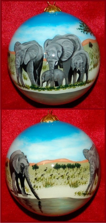 Natural Beauty: Elephants in the Wild Christmas Ornament Personalized FREE at PersonalizedOrnamentsMarket.com by Russell Rhodes