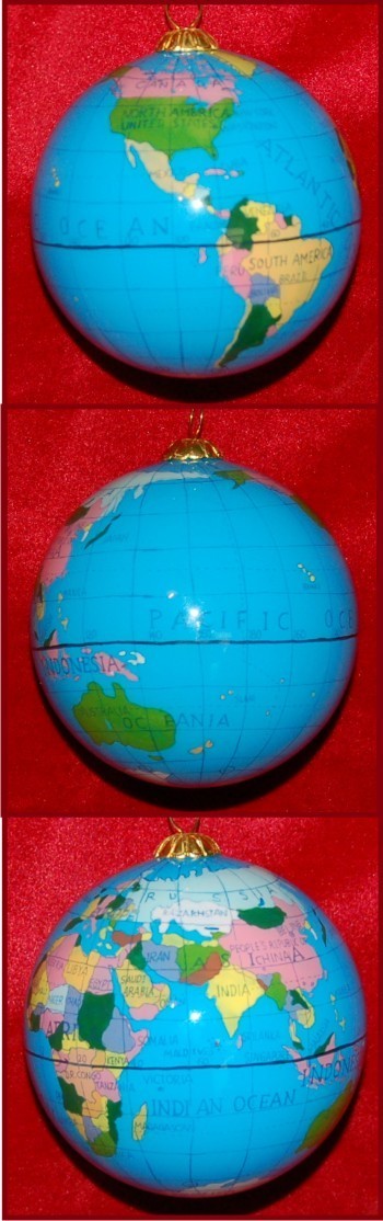 Travel the World with Me - Engagement Christmas Ornament Personalized FREE at PersonalizedOrnamentsMarket.com by Russell Rhodes