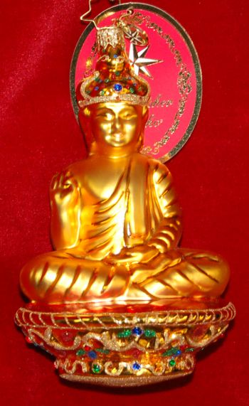 Golden Serenity Buddhist Christmas Ornament Personalized FREE at PersonalizedOrnamentsMarket.com by Russell Rhodes