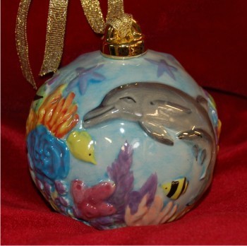 Dolphins' Paradise Porcelain Hand Painted Ball Personalized FREE at PersonalizedOrnamentsMarket.com by Russell Rhodes