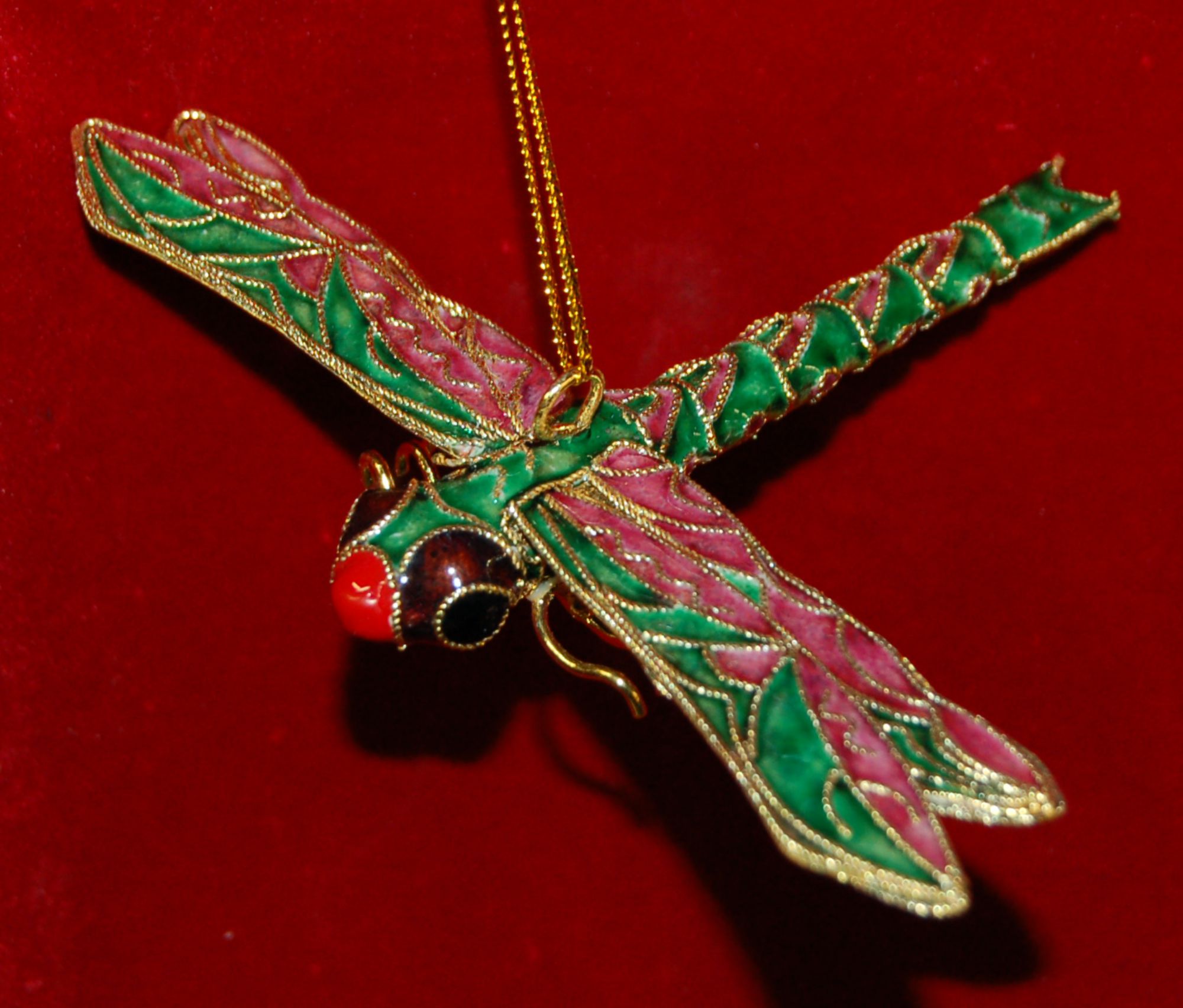 GLASS-GODragonfly Christmas Ornament Cloisonne Green Personalized FREE at PersonalizedOrnamentsMarket.com by Russell Rhodes