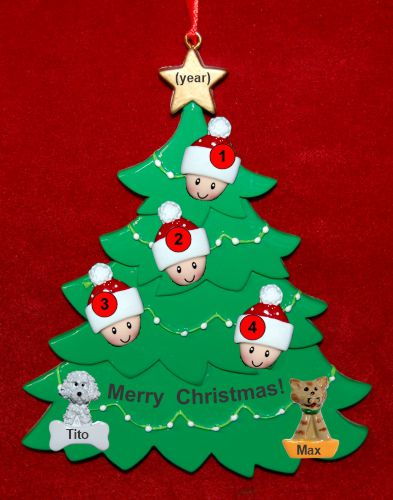 Family Christmas Tree Ornament for 4 with 2 Dogs, Cats, Pets Custom Add-ons Personalized by RussellRhodes.com