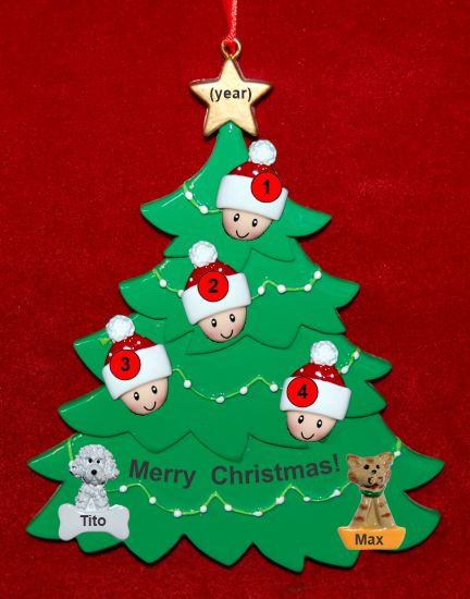 Family Christmas Tree Ornament Just the 4 Kids with 2 Dogs, Cats, Pets Custom Add-ons Personalized by RussellRhodes.com