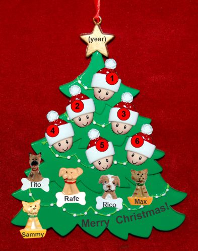 Grandparents Christmas Tree Ornament 6 Grandkids with 5 Dogs, Cats, Pets Custom Add-ons Personalized FREE at PersonalizedOrnamentsMarket.com by Russell Rhodes