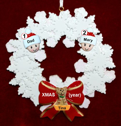 Single Dad Christmas Ornament 1 Child Celebration Wreath Red Bow 1 Dog, Cat, or Other Pet Personalized by RussellRhodes.com