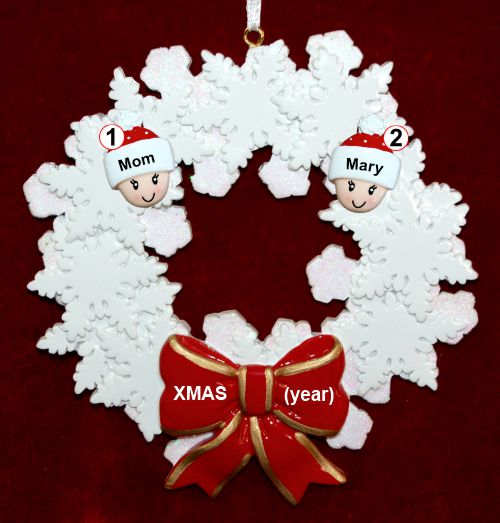 Single Mom Christmas Ornament 1 Child Celebration Wreath with Red Bow Personalized by RussellRhodes.com