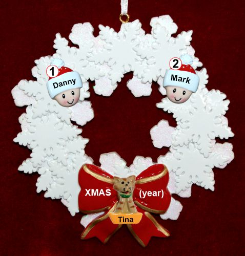 Gay Couple Christmas Ornament Celebration Wreath Red Bow 1 Dog, Cat, or Other Pet Personalized by RussellRhodes.com