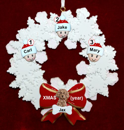 Grandparents Christmas Ornament 3 Grandkids Wreath Red Bow with 1 Dog, Cat, or Other Pet Personalized by RussellRhodes.com