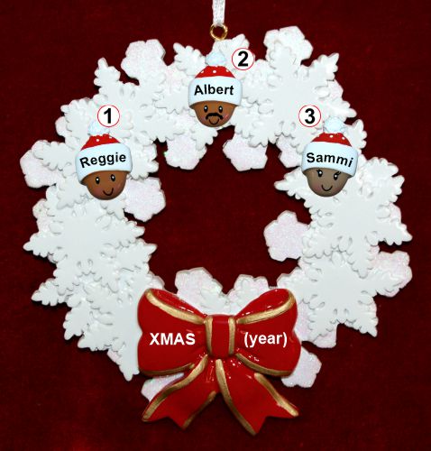 Grandparents Christmas Ornament Celebration Wreath Red Bow 3 Mixed Race Grandkids Personalized by RussellRhodes.com