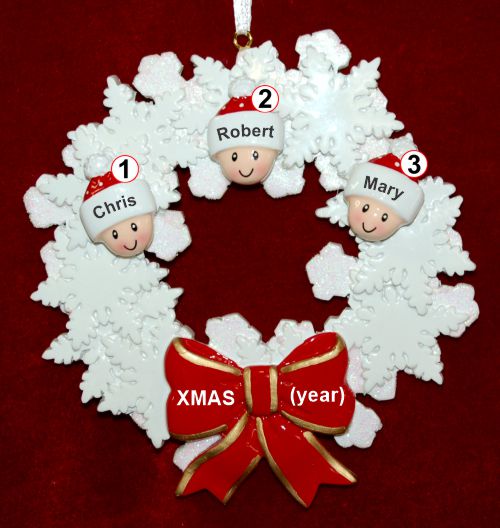 Grandparents Christmas Ornament Celebration Wreath Red Bow 3 Grandkids Personalized by RussellRhodes.com