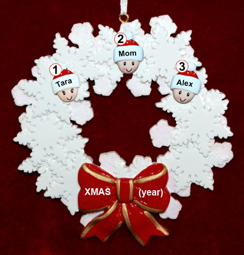 Single Mom Christmas Ornament 2 Kids Celebration Wreath Red Bow Personalized by RussellRhodes.com