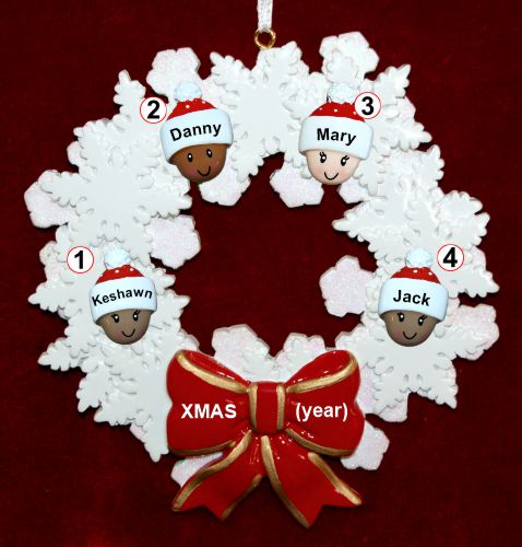 Grandparents Christmas Ornament Celebration Wreath Red Bow 4 Mixed Race Grandkids Personalized by RussellRhodes.com