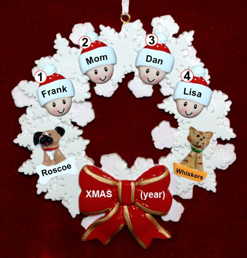 Single Mom Christmas Ornament 3 Kids Celebration Wreath Red Bow 2 Dogs, Cats, Pets Custom Add-ons Personalized by RussellRhodes.com