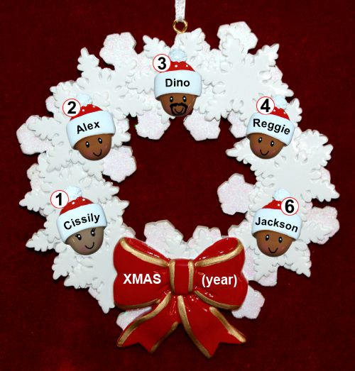 African American Grandparents Christmas Ornament Celebration Wreath Red Bow 5 Grandkids Personalized by RussellRhodes.com