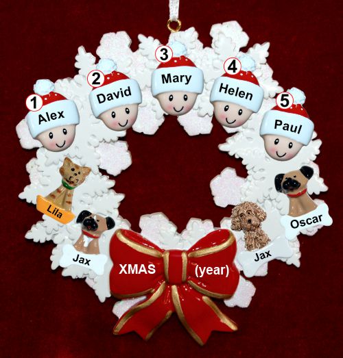 Grandparents Christmas Ornament Celebration Wreath Red Bow 5 Grandkids Personalized by RussellRhodes.com