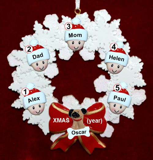 Family Christmas Ornament Celebration Wreath Red Bow for 5 Personalized by RussellRhodes.com