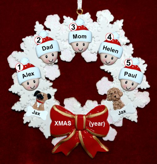 Family Christmas Ornament Celebration Wreath Red Bow for 5 Personalized by RussellRhodes.com