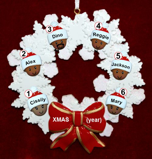 African American Grandparents Christmas Ornament Celebration Wreath Red Bow 6 Grandkids Personalized by RussellRhodes.com