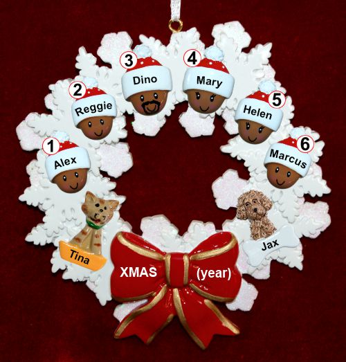 Grandparents Christmas Ornament 6 Grandkids Celebration Wreath Red Bow Personalized FREE at PersonalizedOrnamentsMarket.com by Russell Rhodes